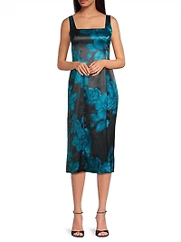 Angi Floral Satin Sleeveless Midi-Dress