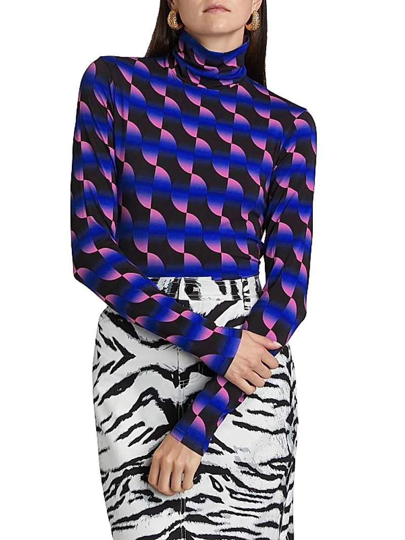 Saucer Geo Jersey Turtleneck Top