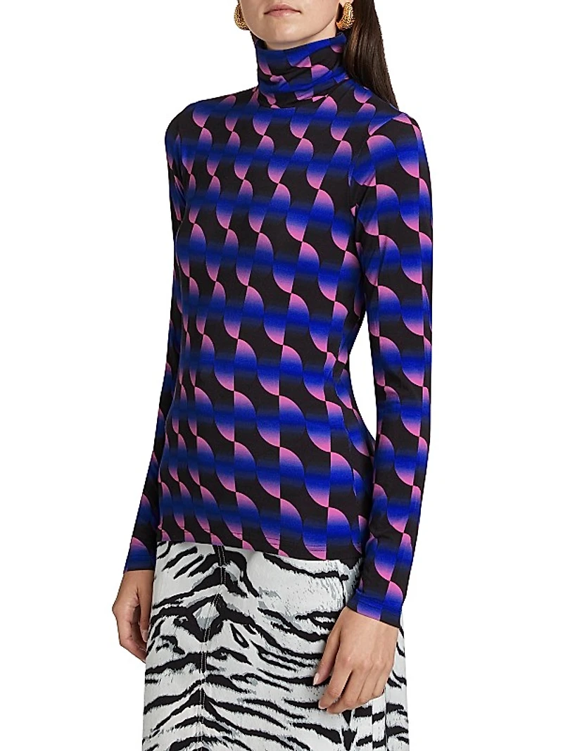 Saucer Geo Jersey Turtleneck Top