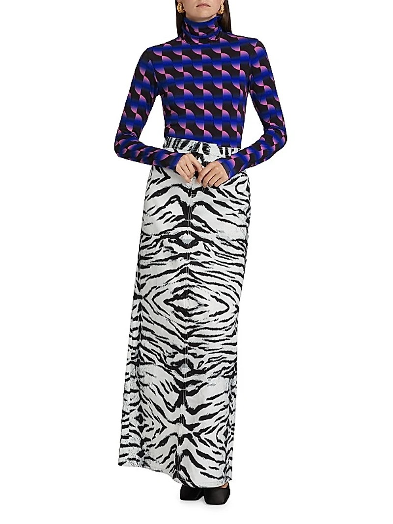 Saucer Geo Jersey Turtleneck Top