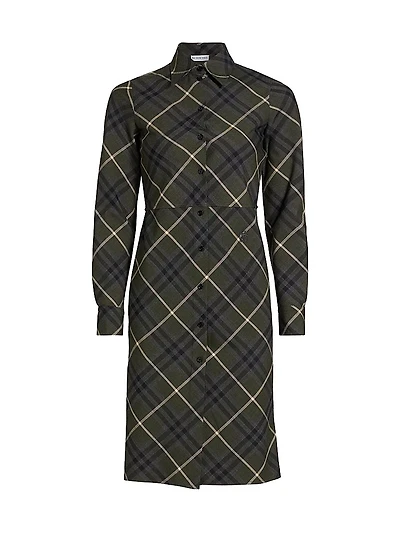 Check Wool-Blend Slim-Fit Shirtdress