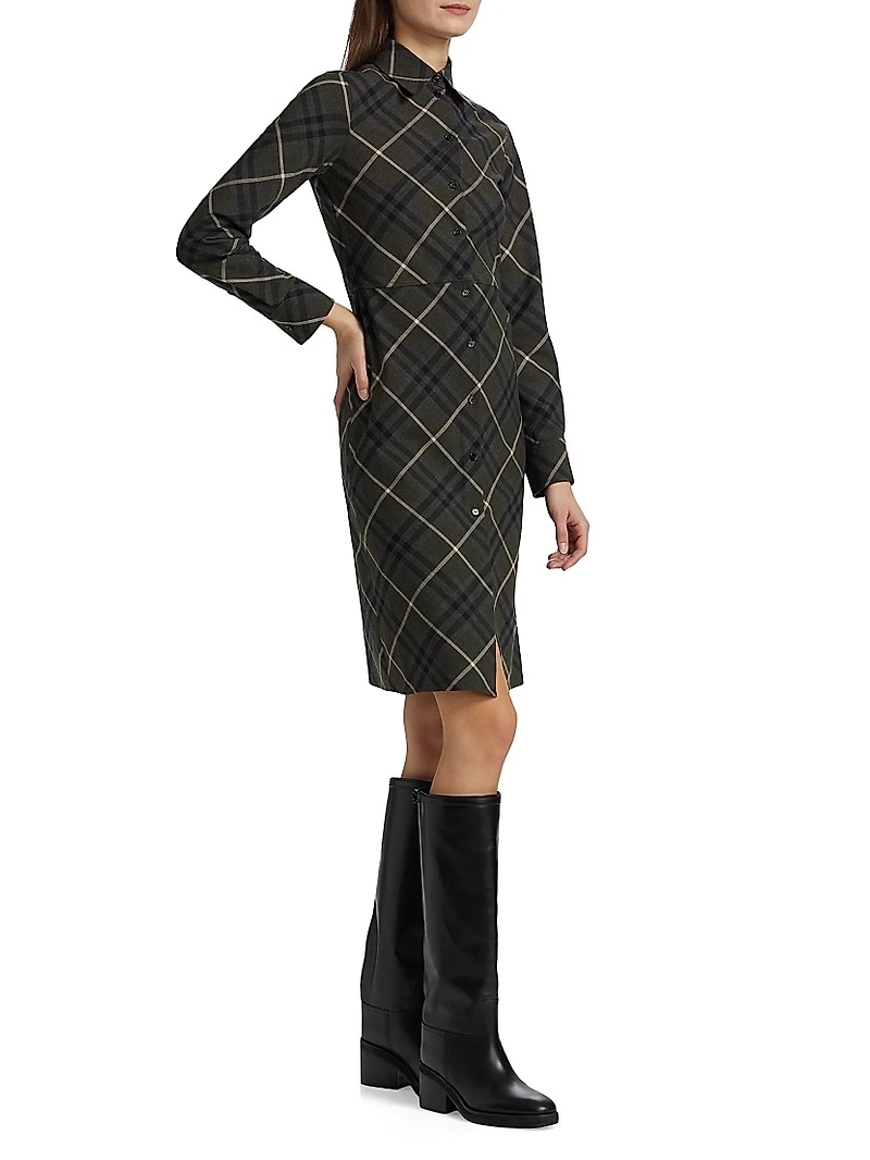 Check Wool-Blend Slim-Fit Shirtdress