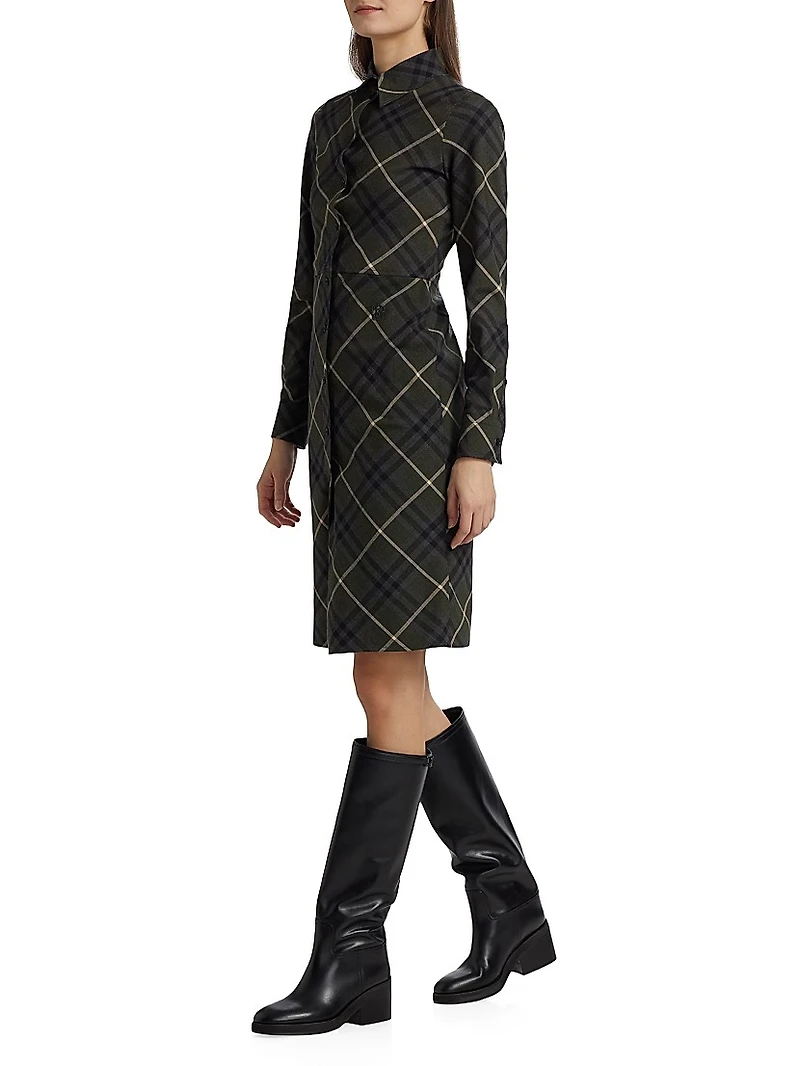 Check Wool-Blend Slim-Fit Shirtdress
