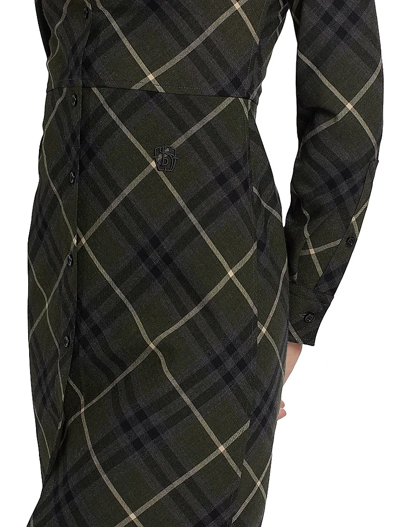 Check Wool-Blend Slim-Fit Shirtdress