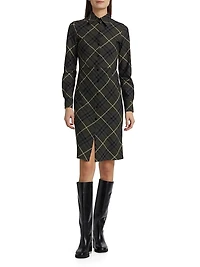 Check Wool-Blend Slim-Fit Shirtdress