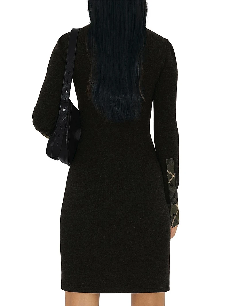 Check-Trimmed Wool-Blend Shirtdress