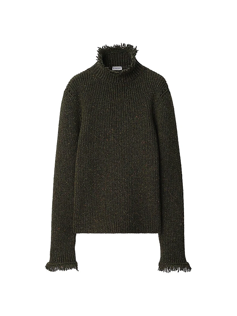 Fringed Rib-Knit Wool Sweater