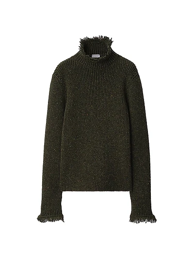 Fringed Rib-Knit Wool Sweater