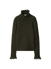 Fringed Rib-Knit Wool Sweater