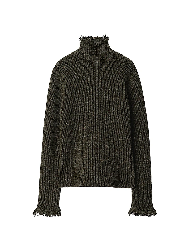 Fringed Rib-Knit Wool Sweater