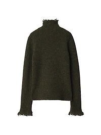 Fringed Rib-Knit Wool Sweater