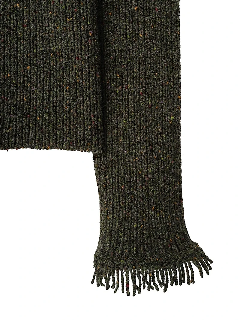 Fringed Rib-Knit Wool Sweater