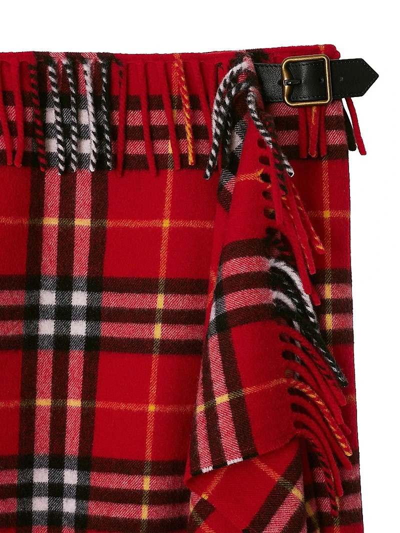 Fringed Check Wool-Cashmere Wrap Miniskirt