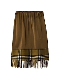 Fringed Satin Midi-Skirt