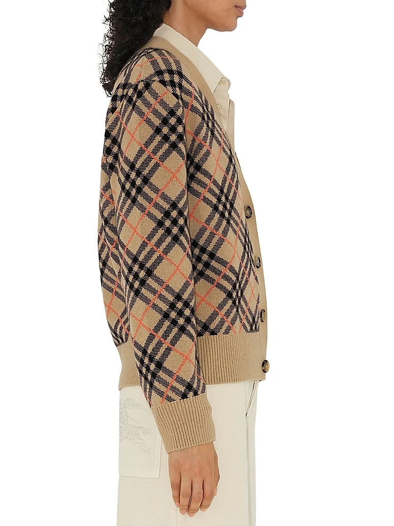 Check Cashmere V-Neck Cardigan