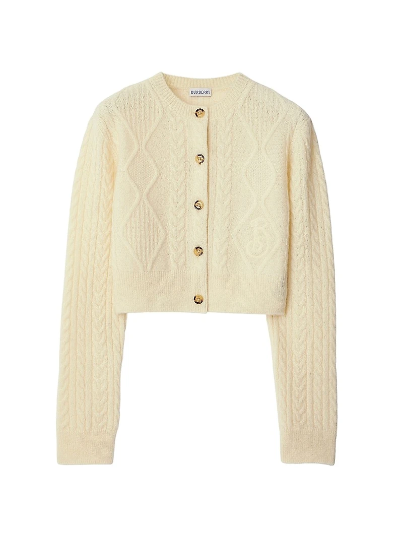 Alpaca Wool-Blend Cable-Knit Crop Cardigan