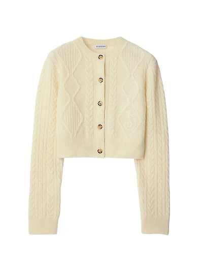 Alpaca Wool-Blend Cable-Knit Crop Cardigan
