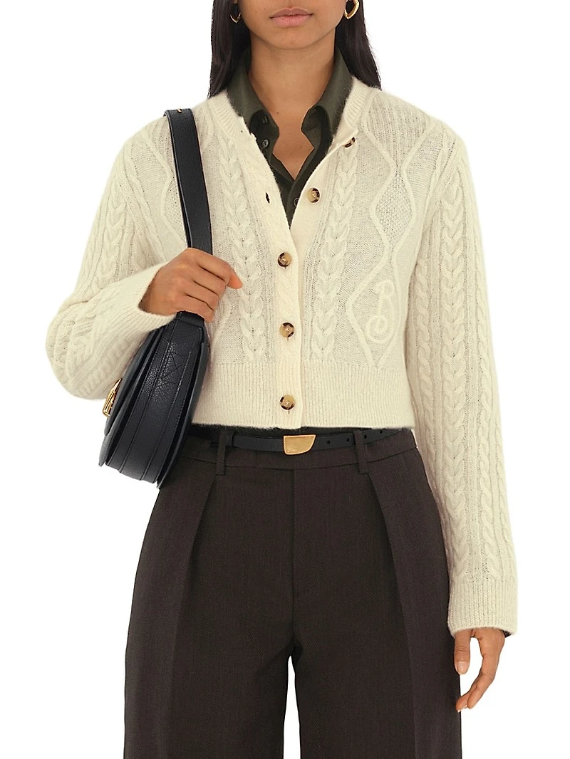 Alpaca Wool-Blend Cable-Knit Crop Cardigan
