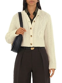 Alpaca Wool-Blend Cable-Knit Crop Cardigan