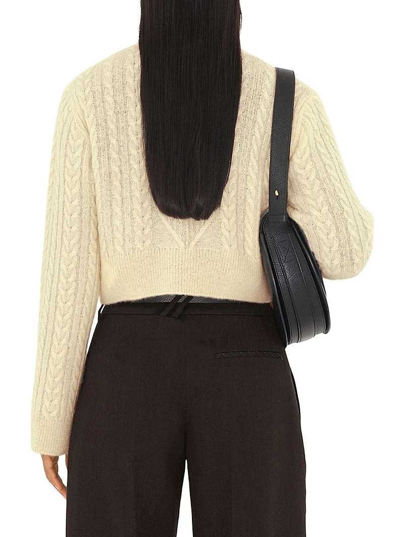 Alpaca Wool-Blend Cable-Knit Crop Cardigan