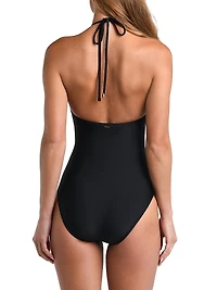 Solids Leila Ruched Halterneck One-Piece Swimsuit