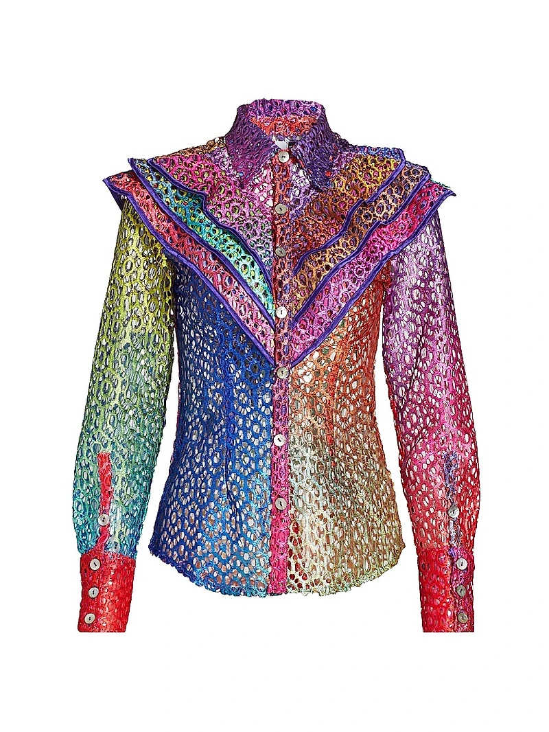 Prism Tiered Shoulder-Detail Lace Blouse