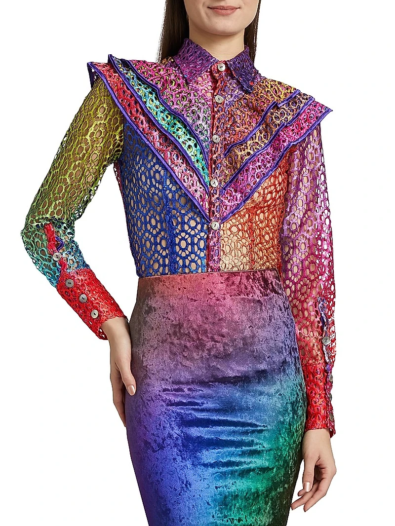 Prism Tiered Shoulder-Detail Lace Blouse