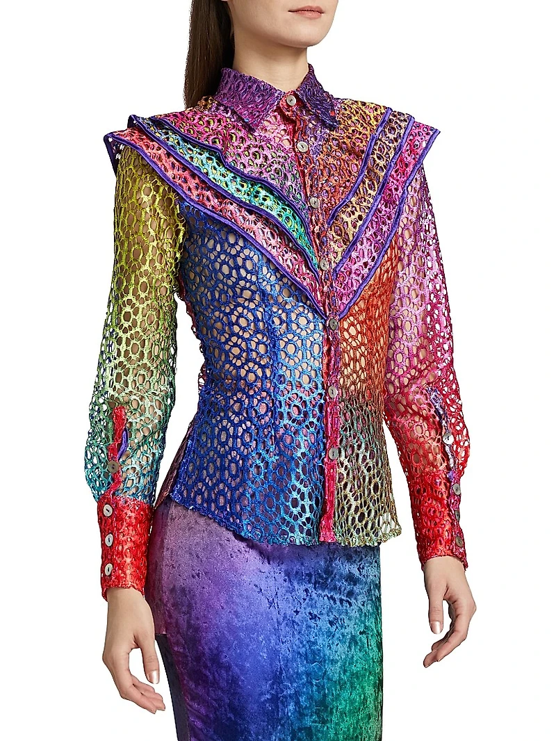 Prism Tiered Shoulder-Detail Lace Blouse