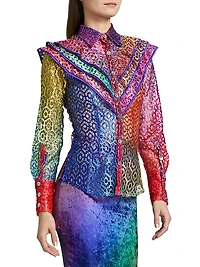 Prism Tiered Shoulder-Detail Lace Blouse