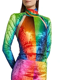 Spectral Gradient Velvet Cutout Midi-Dress