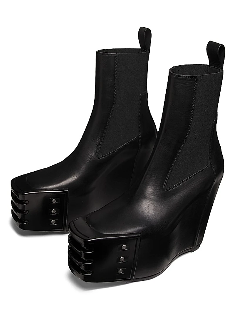 Grilled Wedge Beatle Leather Booties