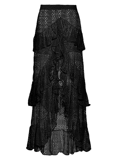 Pine Ruffled Lace High-Low Maxi Skirt