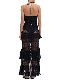 Pine Ruffled Lace High-Low Maxi Skirt