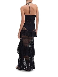 Pine Ruffled Lace High-Low Maxi Skirt