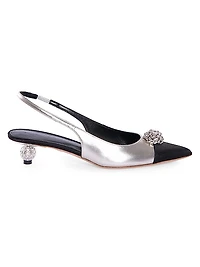 35MM Embellished Leather Slingback Pumps