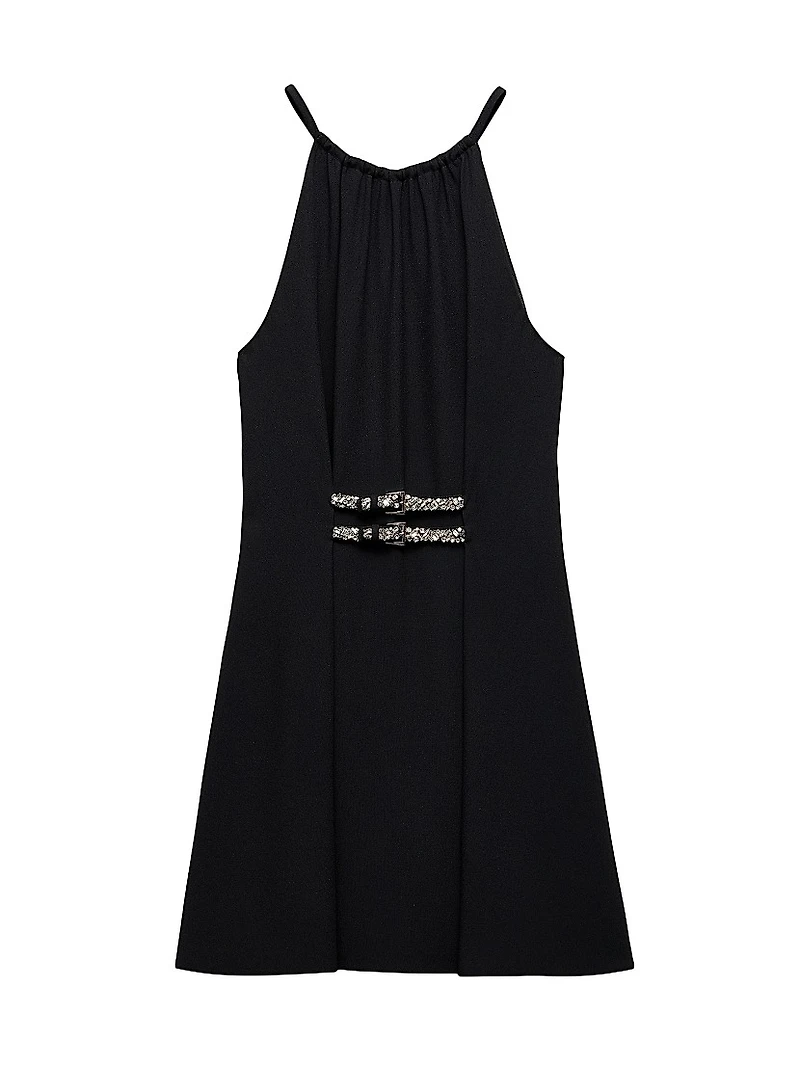 Embroidered Sable Mini-Dress