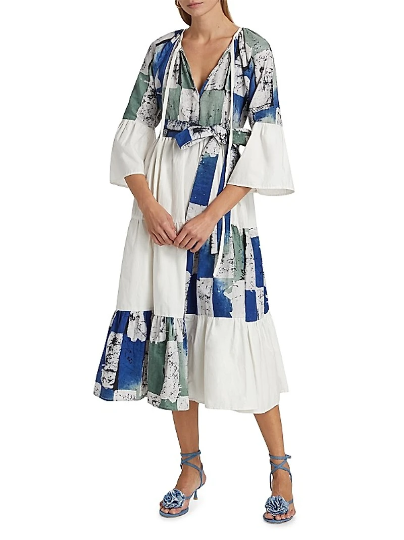 Geometric Print Cotton Midi-Dress