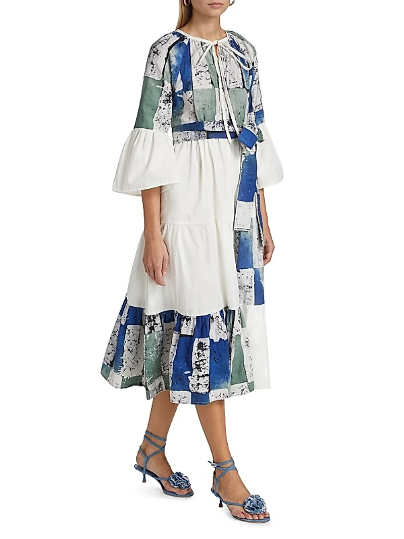 Geometric Print Cotton Midi-Dress