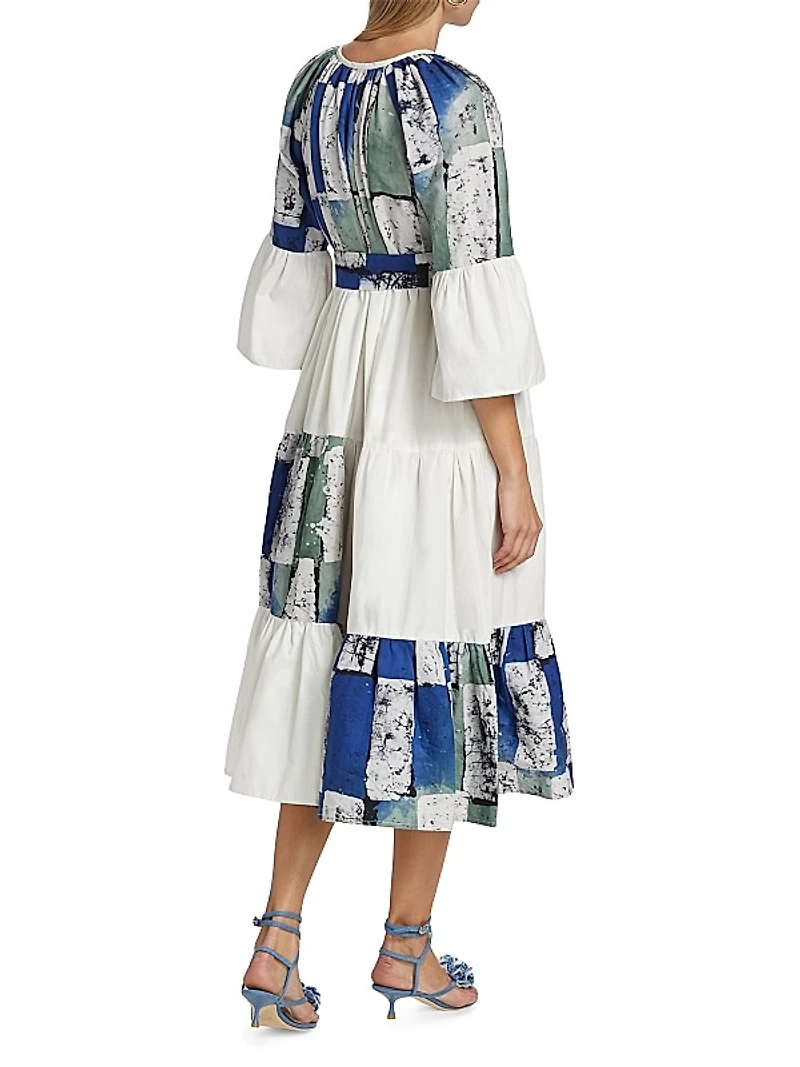 Geometric Print Cotton Midi-Dress