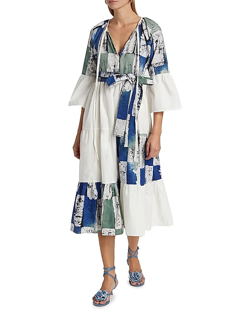 Geometric Print Cotton Midi-Dress