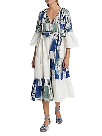 Geometric Print Cotton Midi-Dress