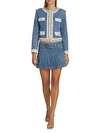 Mera Pleated Denim Belted Miniskirt