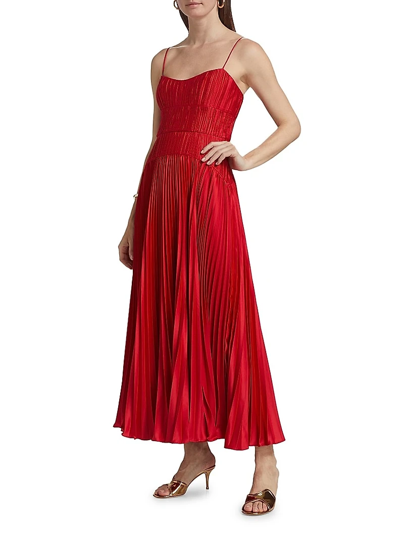 Cherry Pleated Maxi Dress