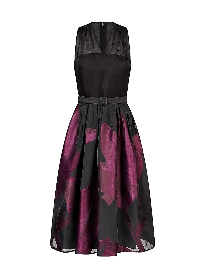 Ellis Floral Jacquard Organza Cocktail Dress