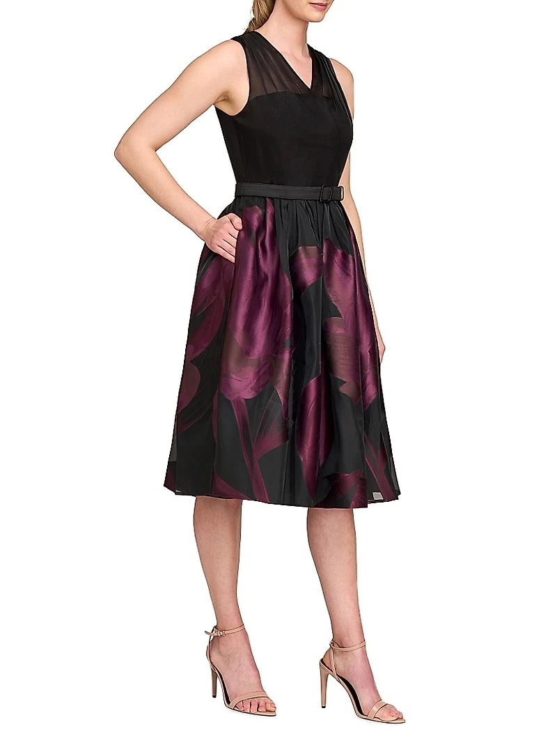 Ellis Floral Jacquard Organza Cocktail Dress