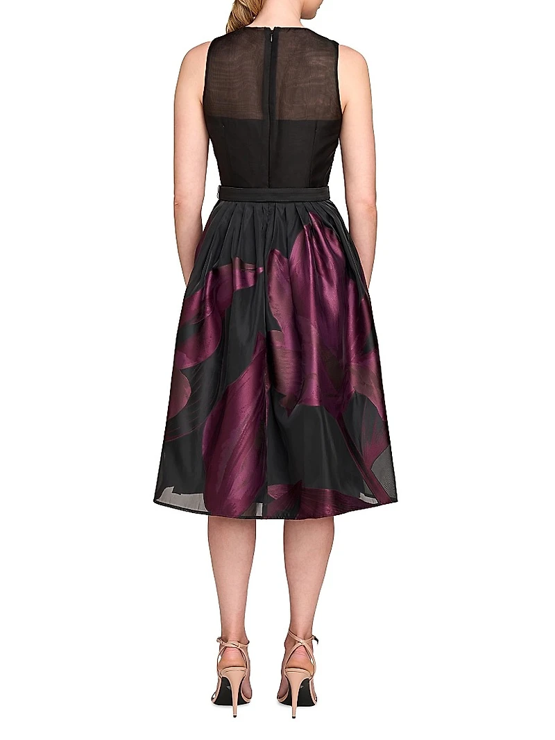 Ellis Floral Jacquard Organza Cocktail Dress