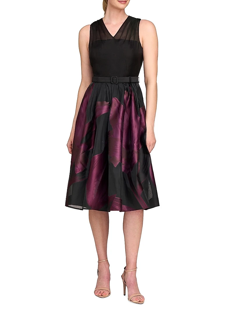 Ellis Floral Jacquard Organza Cocktail Dress
