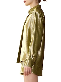 Silk Lame Button-Front Shirt