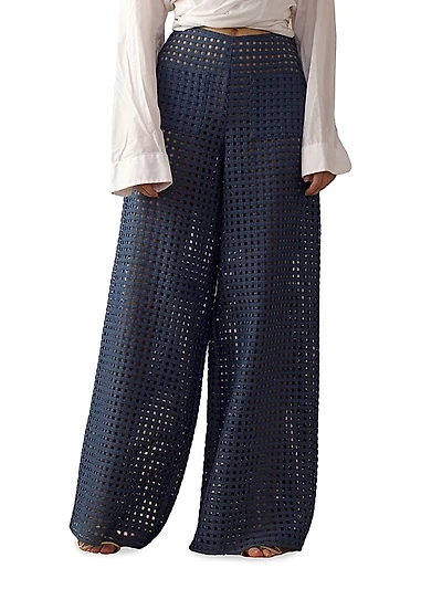 Lattice Linen Wide-Leg Pants