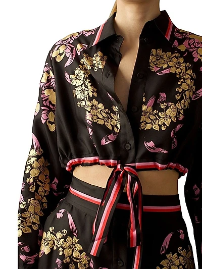 Floral Silk Cropped Shirt